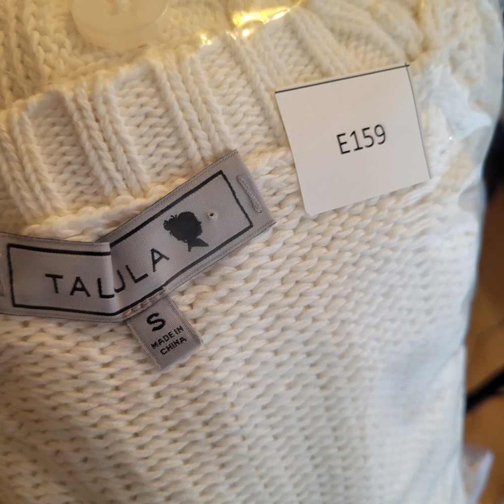Talula Womens Knit Pockets Distressed Cardigan Sweater Size Small White Grandpa - Picture 10 of 10